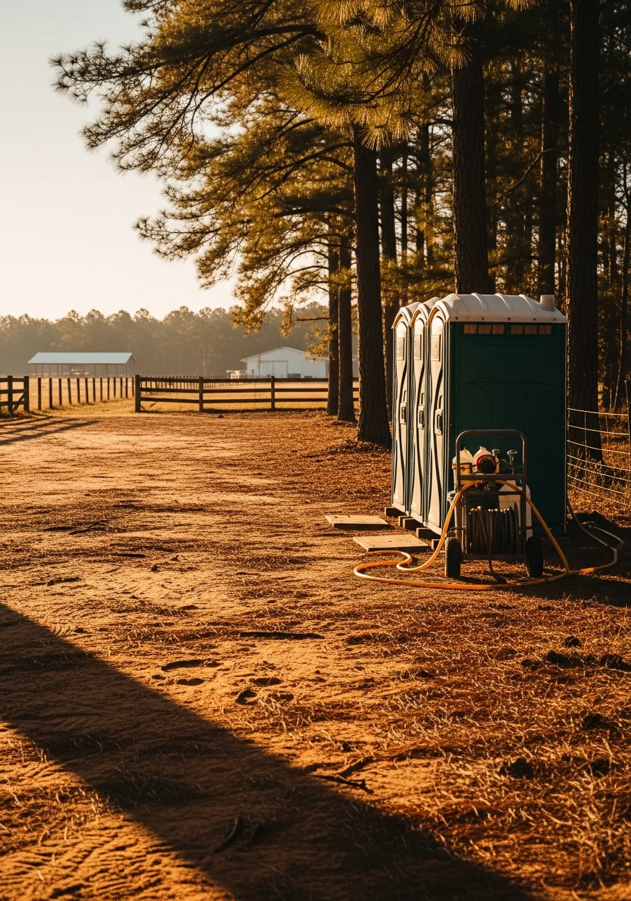 Service professional working on rural property maintenance in Columbus County agricultural setting.