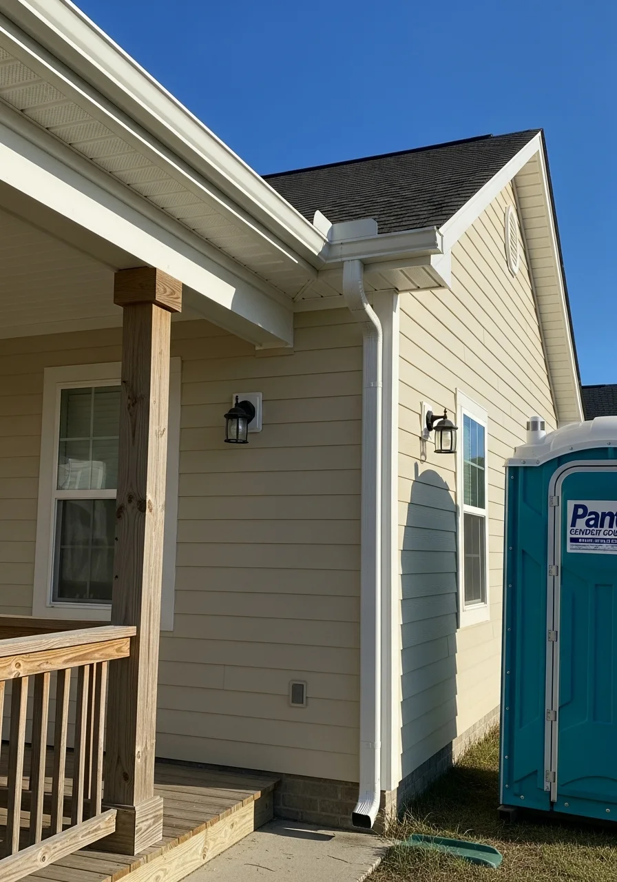 Close-up of skilled tradesperson working on coastal-area home exterior in Pender County.